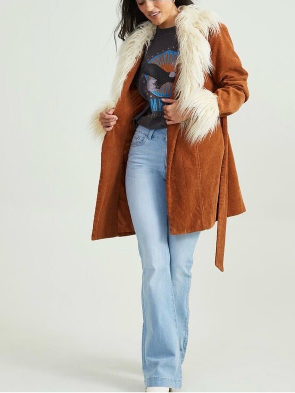 Altar'd State Rust Brown Corduroy Jacket with Cream Label Accent